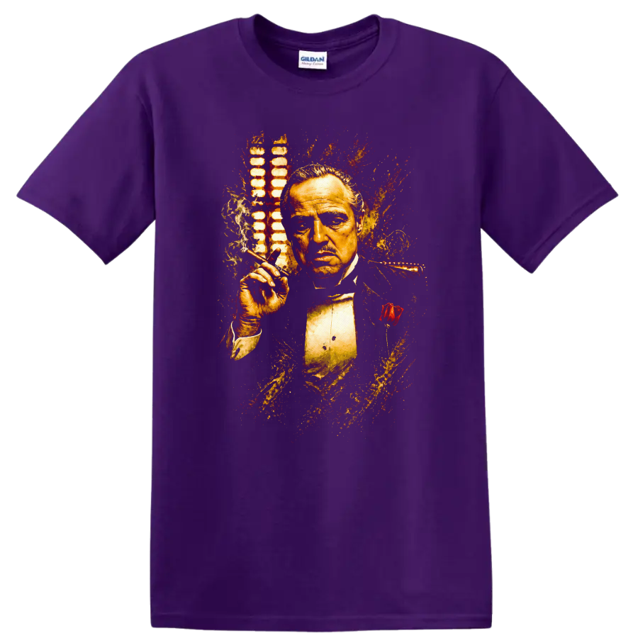Vintage Cult Movie The Godfather Marlon Brando T Shirt on a Purple T Shirt