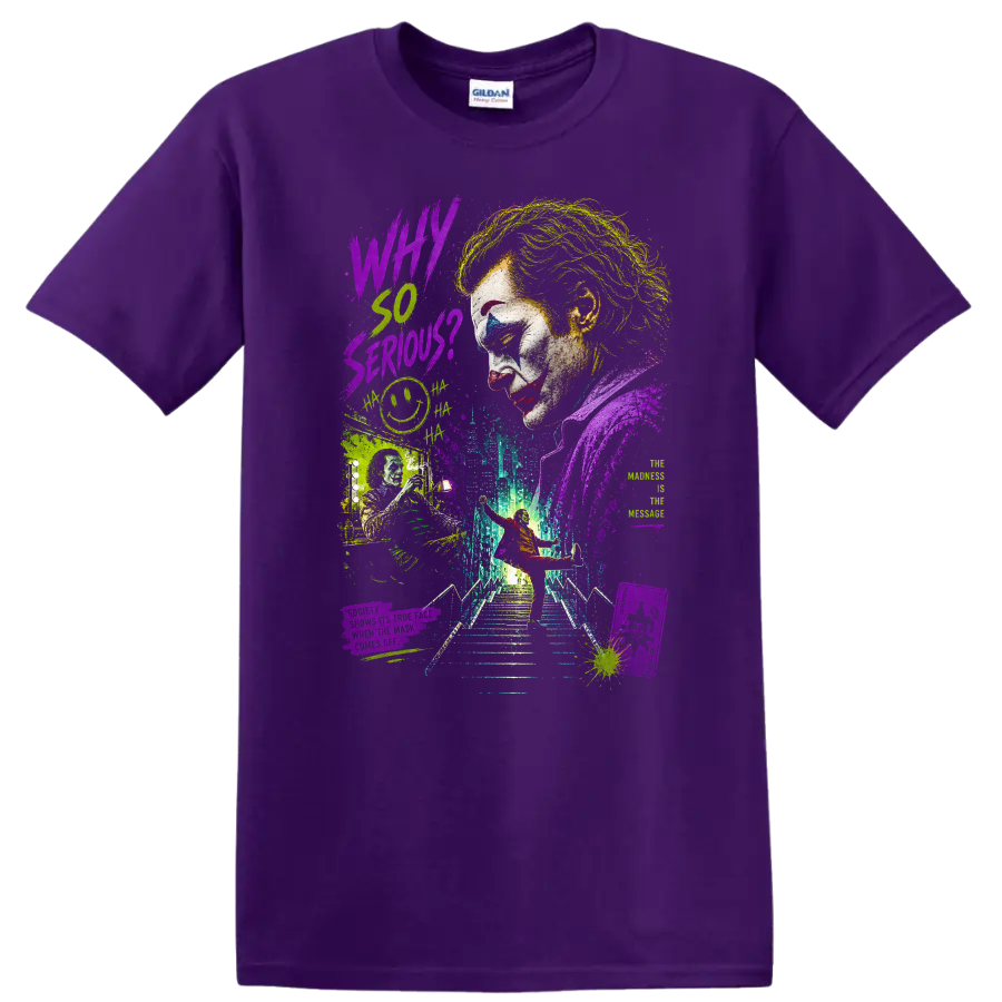 Vintage Joker Portrait T Shirt on a Purple T Shirt