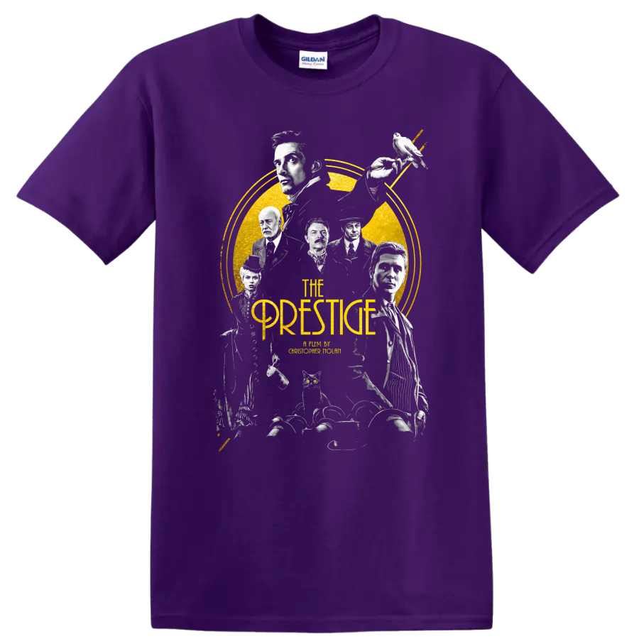 The Prestige Vintage Cult Movie Character Portrait T Shirt on a Purple T Shirt