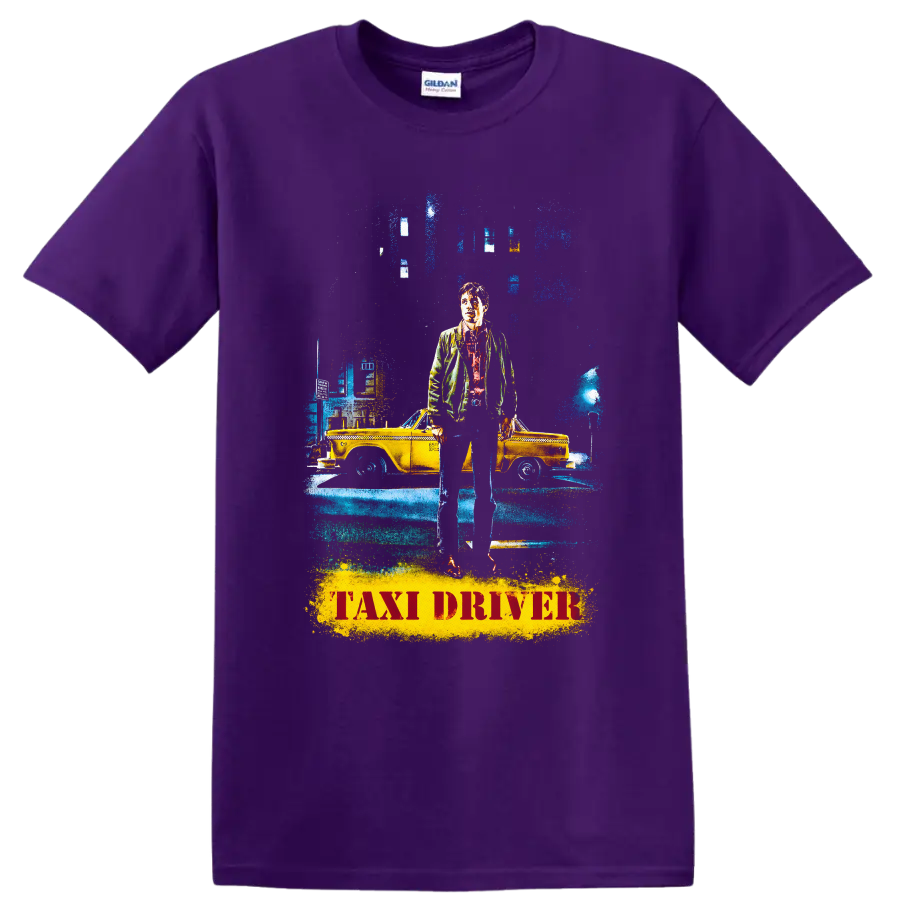 Vintage Cult Movie Character Portrait T Shirt on a Purple T Shirt