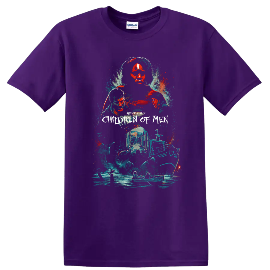 Vintage Cult Movie Character Portrait T Shirt on a Purple T Shirt