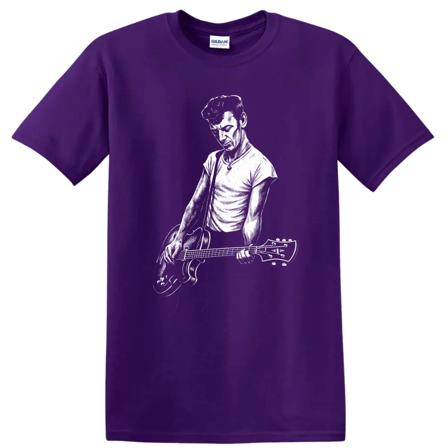 Rock Legends White Silhouette Graphic T Shirt for Music Fans - Purple