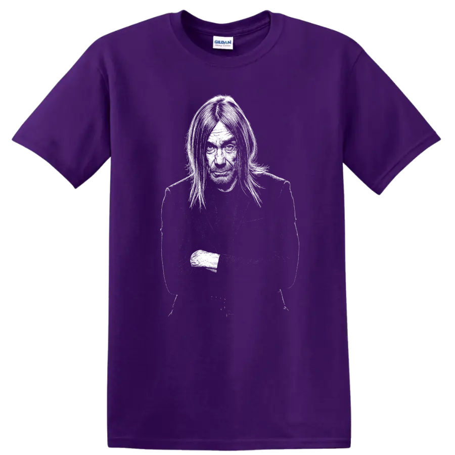 Iggy Pop The Stooges Rock Legends Portrait T Shirt for Classic Music Fans - Purple