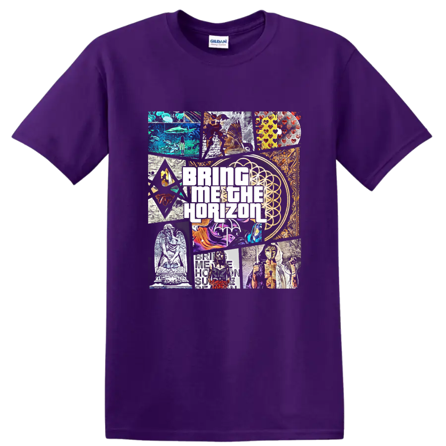 Bring Me The Horizon rock metal collage graphic print T - Purple