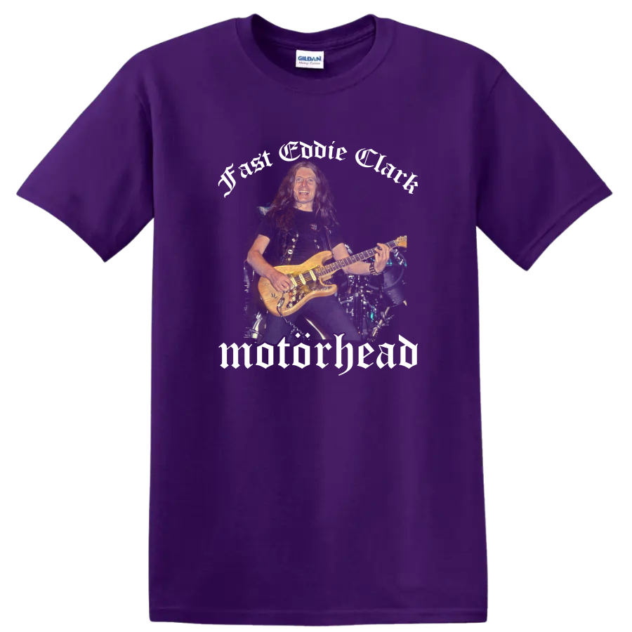 Motörhead live guitarist concert artwork with bold heavy metal lettering on a Purple T Shirt