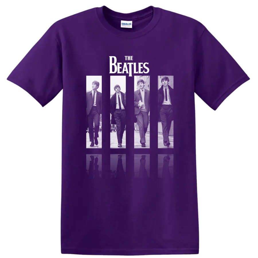 The Beatles retro rock band logo-inspired graphic on a Purple T Shirt