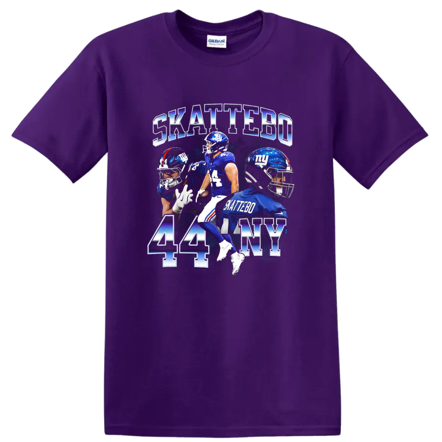 Cam Skattebo New York Giants 44 football player collage with SKATTEBO lettering on a Purple T Shirt