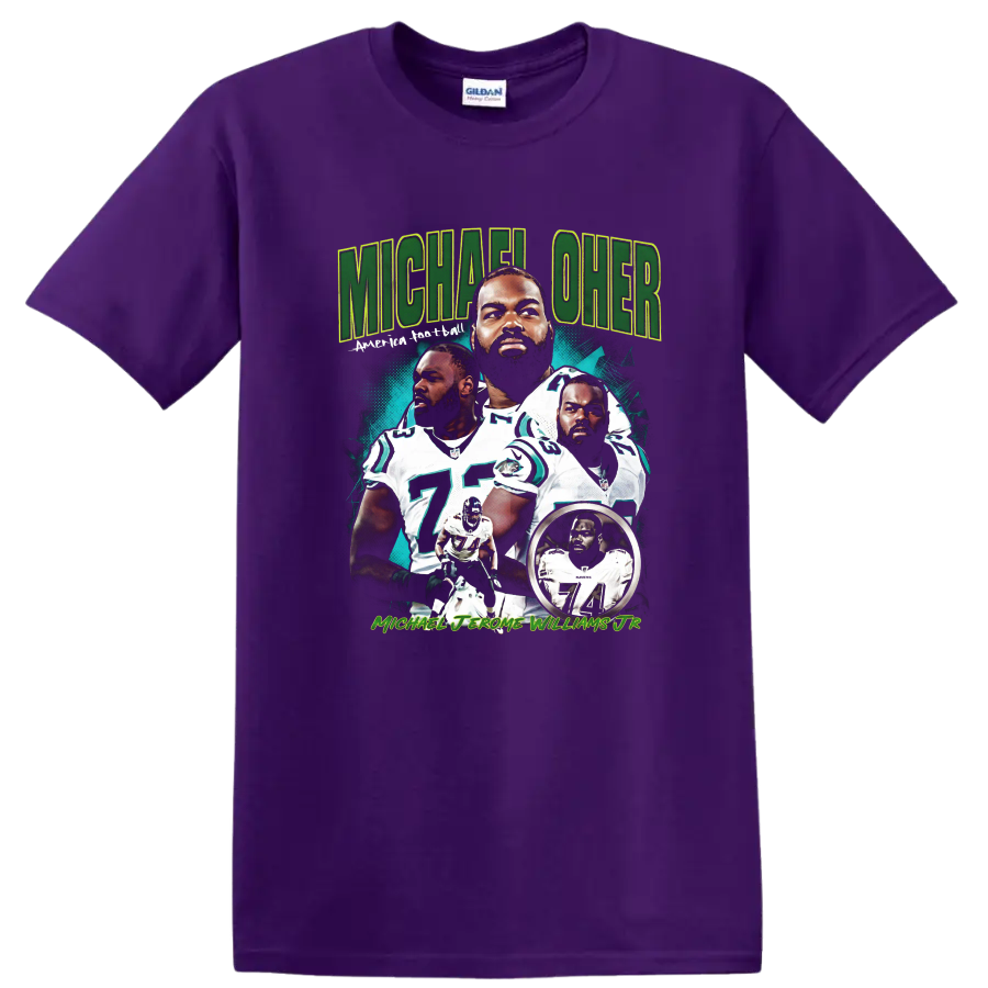 Reggie White Philadelphia Eagles football legend illustrated collage graphic on a Purple T Shirt