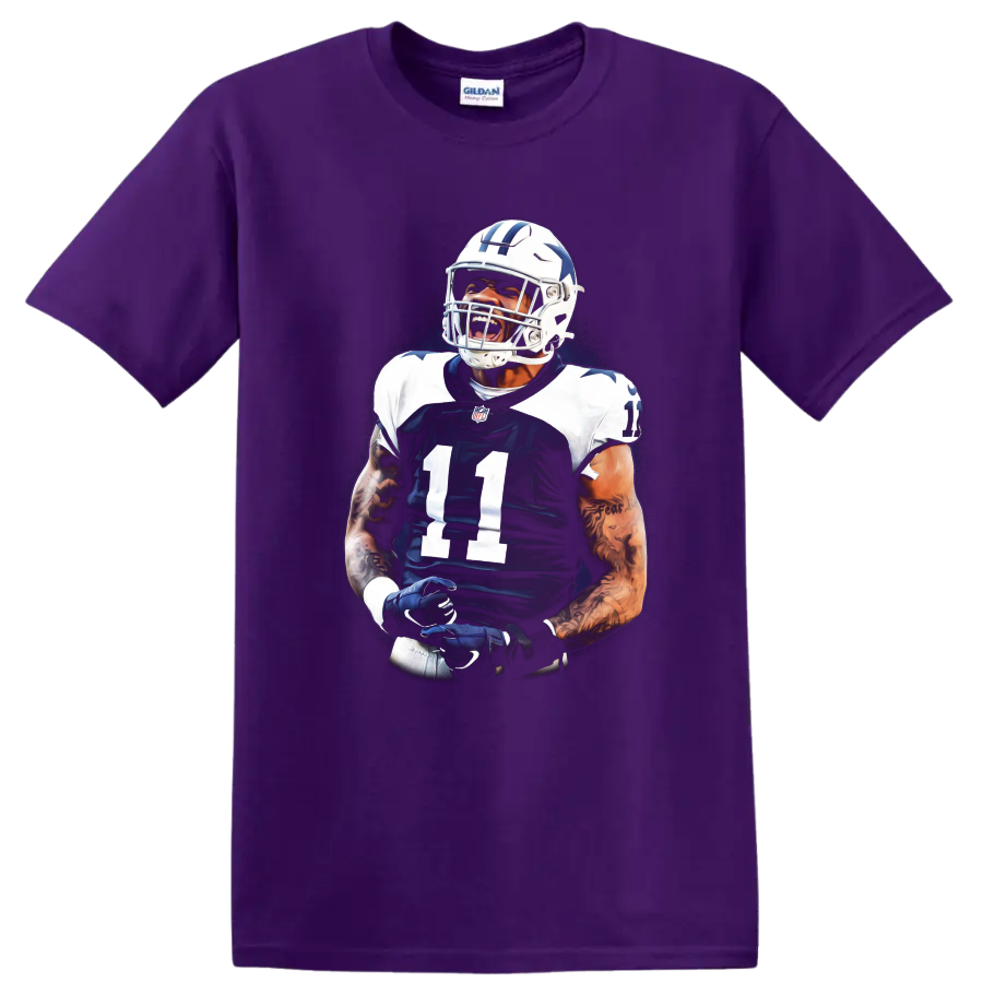 Micah Parsons Dallas Cowboys number 11 football action portrait graphic on a Purple T Shirt