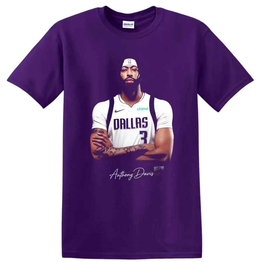 Cooper Flagg Dallas Mavericks basketball player portrait with signature-style script on a Purple T Shirt