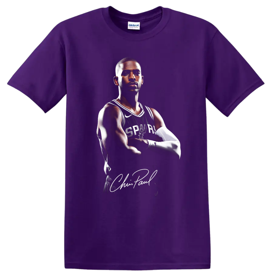 Chris Paul San Antonio Spurs basketball portrait with signature-style text on a Purple T Shirt