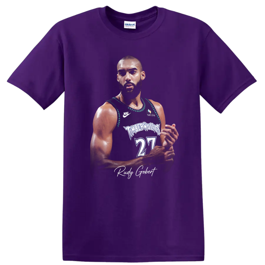 Jaylen Clark Minnesota Timberwolves basketball player portrait in sports poster style on a Purple T Shirt