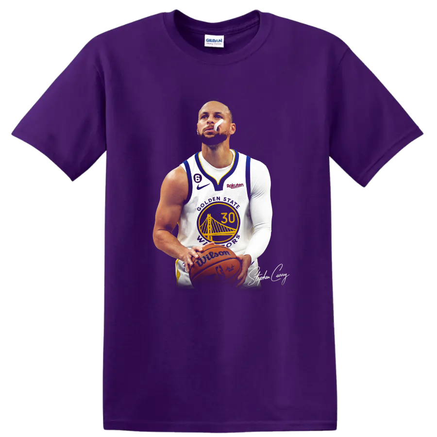 Stephen Curry Golden State Warriors number 30 basketball player portrait on a Purple T Shirt