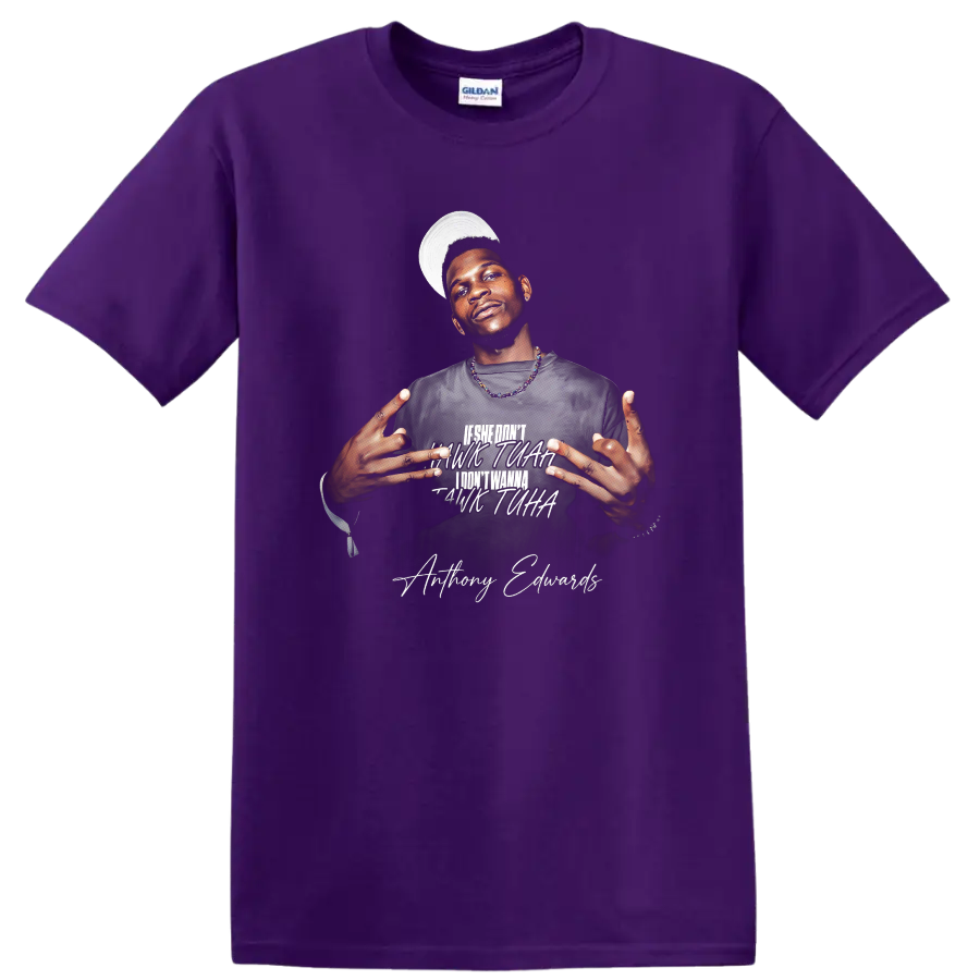 Anthony Edwards Minnesota Timberwolves portrait with layered lettering and on a Purple T Shirt