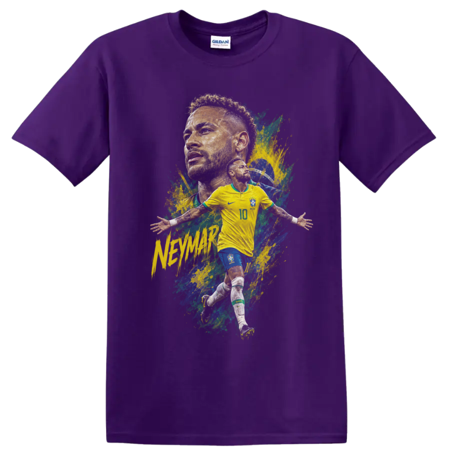 Neymar Brazil soccer player action graphic print on a Purple T Shirt