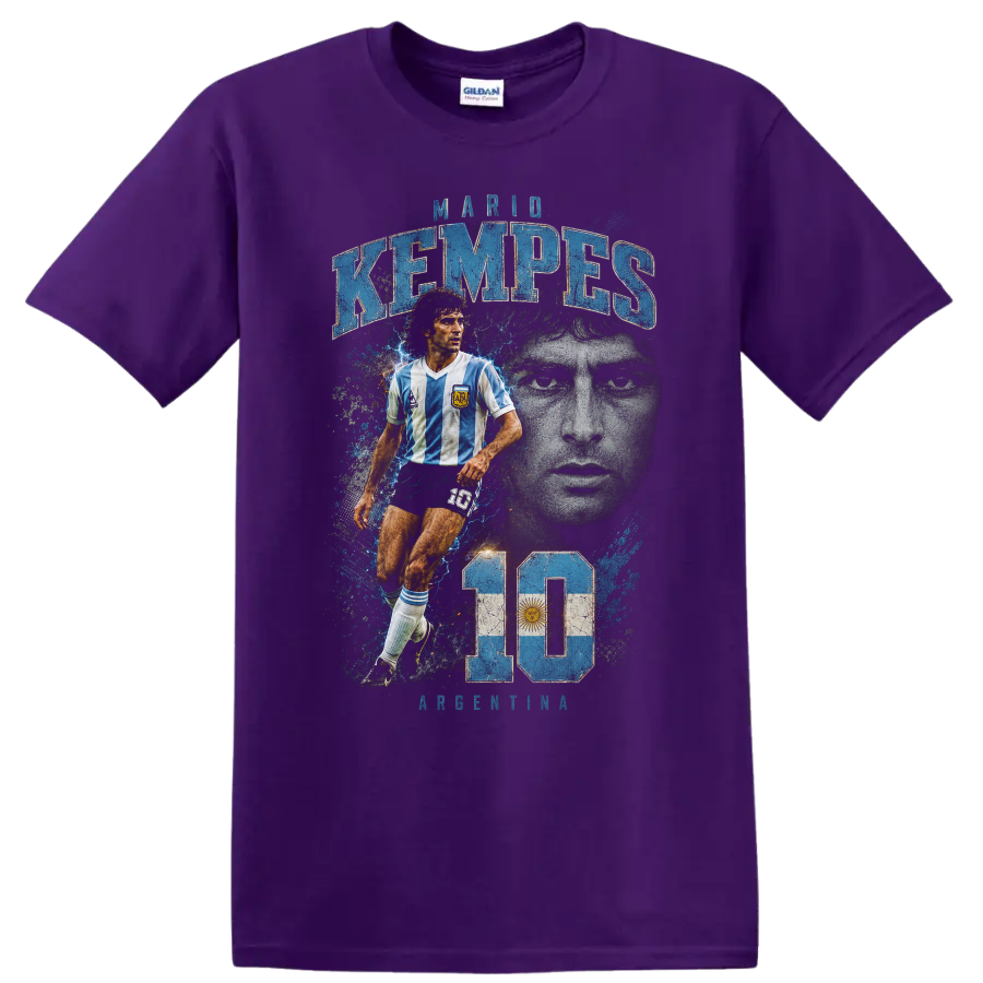 Mario Kempes Argentina soccer legend vintage number 10 graphic on a Purple T Shirt