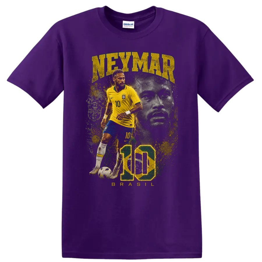 Neymar Jr Brazil soccer player number 10 portrait graphic on a Purple T Shirt
