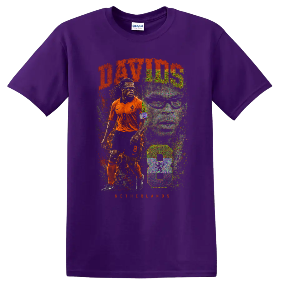 Edgar Davids Netherlands soccer player retro graphic with DAVIDS text on a Purple T Shirt