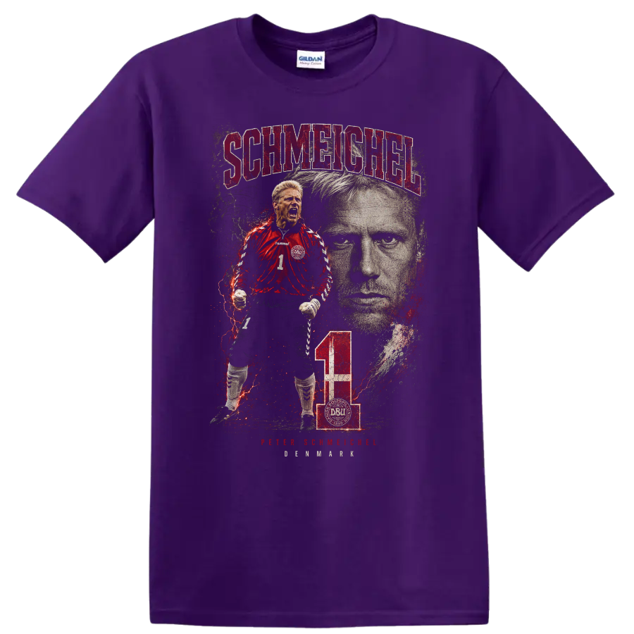 Peter Schmeichel Denmark goalkeeper soccer graphic portrait on a Purple T Shirt