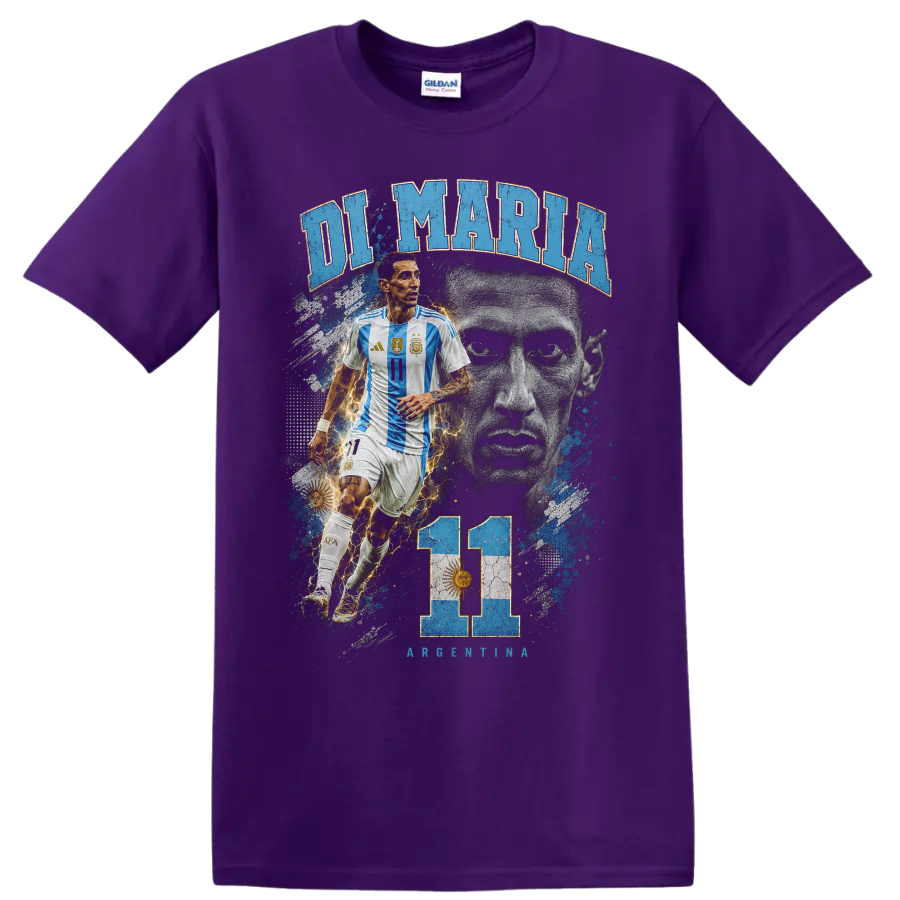 Ángel Di María Argentina number 11 soccer player graphic with DI MARIA text on a Purple T Shirt