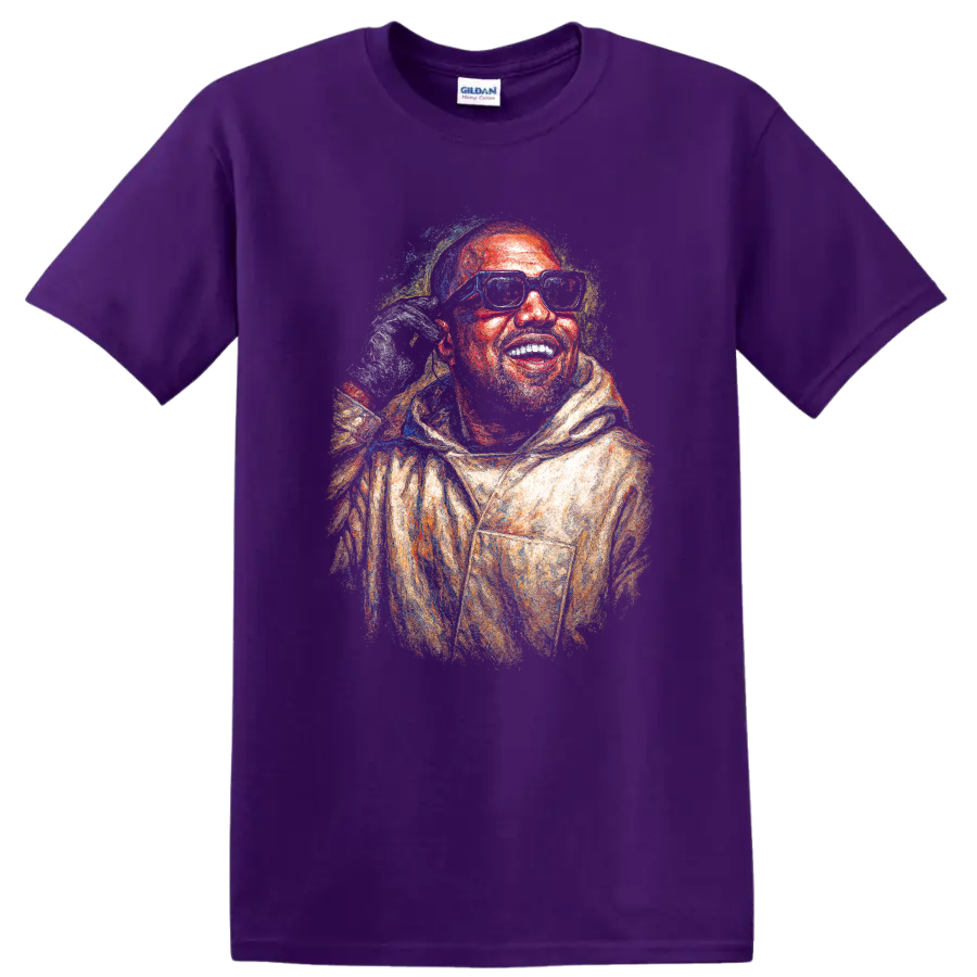 Colorful textured portrait of CeeLo Green wearing glasses and a hood on a Purple T Shirt