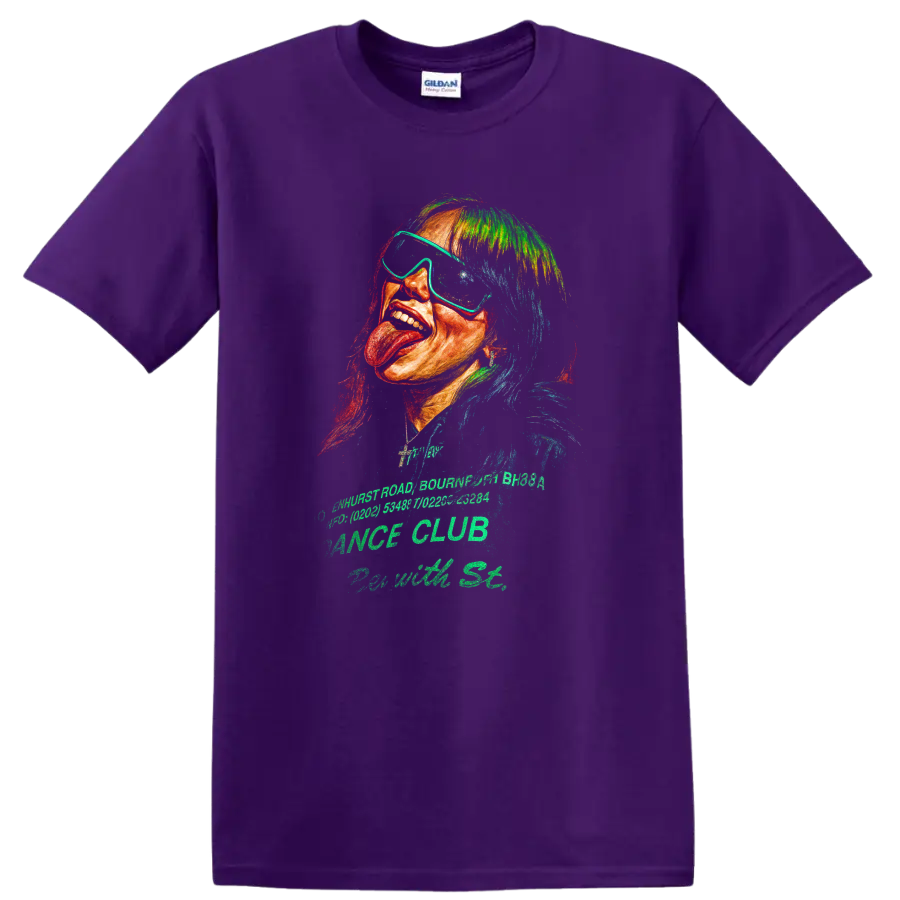Billie Eilish neon pop art portrait fan-art graphic print on a Purple T Shirt