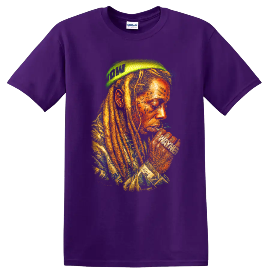 Lil Wayne abstract watercolor hip-hop portrait fan art on a Purple T Shirt