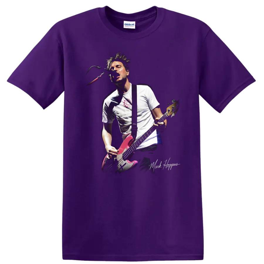Mark Hoppus blink-182 pop-punk bassist performance graphic print on a Purple T Shirt