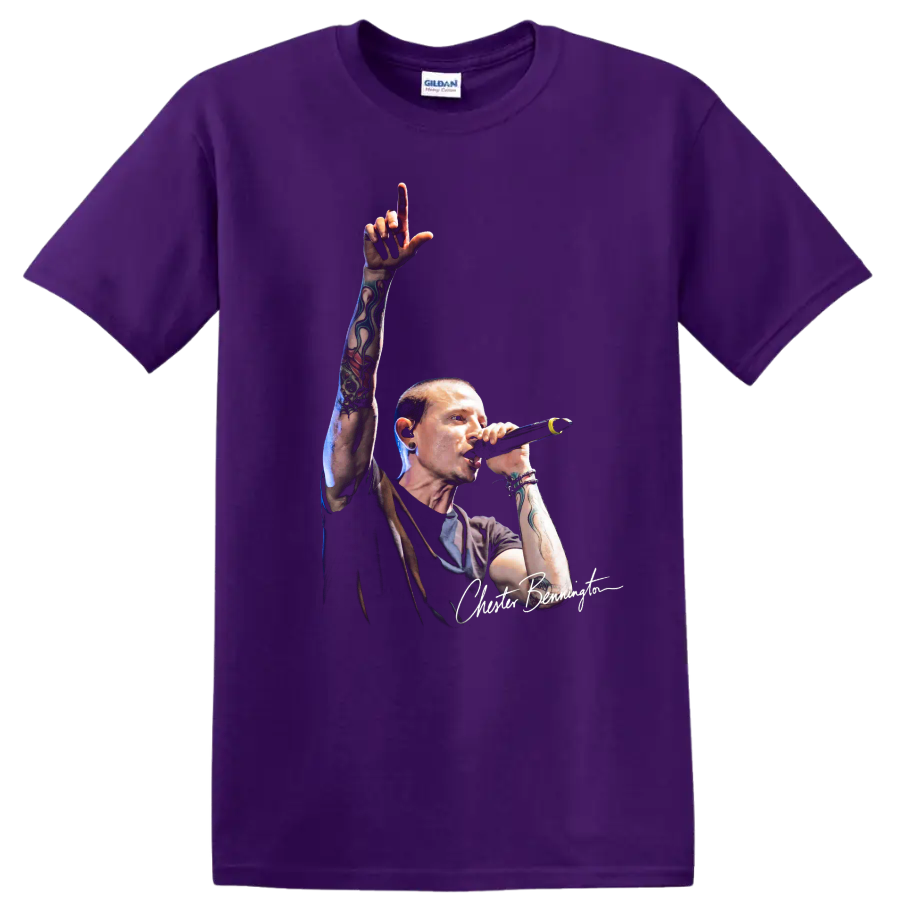 Chester Bennington Linkin Park live performance graphic portrait on a Purple T Shirt