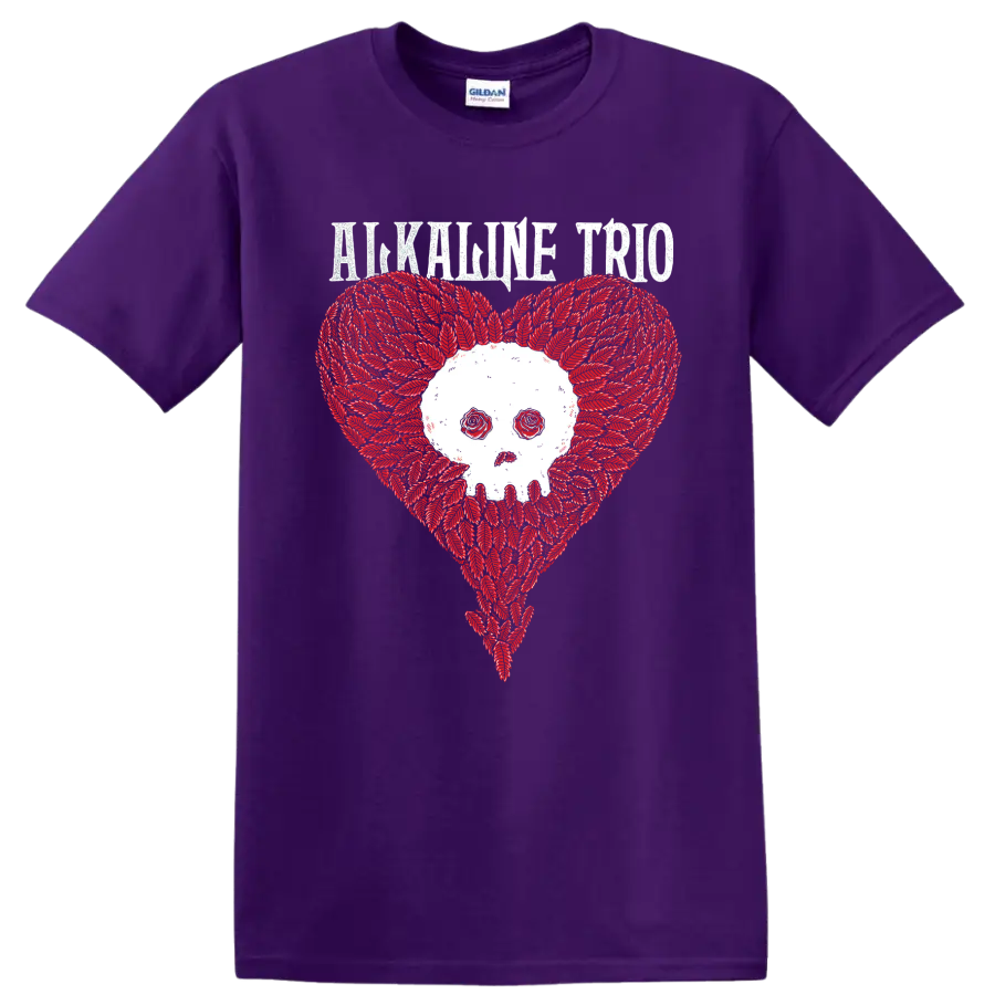 Alkaline Trio distressed skull heart punk rock graphic on a Purple T Shirt