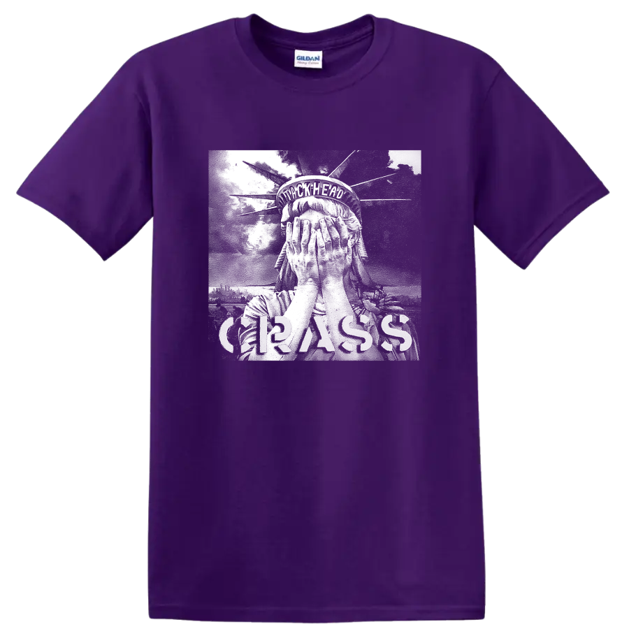 Crass punk rock band graphic design on a Purple T Shirt
