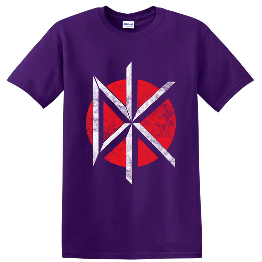 Dead Kennedys red and white geometric punk rock band logo on a Purple T Shirt