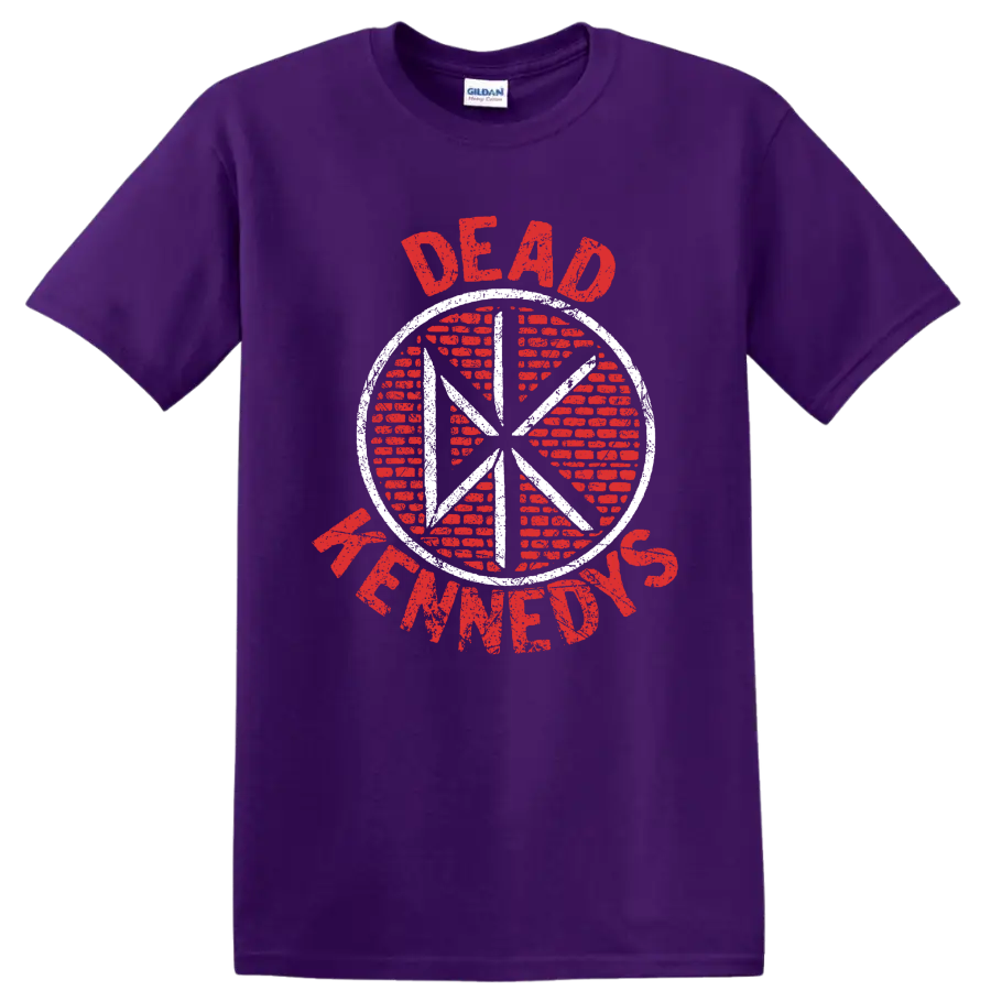 Dead Kennedys distressed red and white circular punk rock logo on a Purple T Shirt