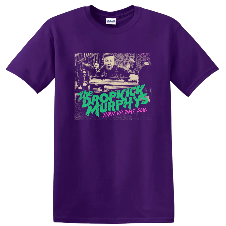 Dropkick Murphys distressed punk rock graphic with green lettering on a Purple T Shirt