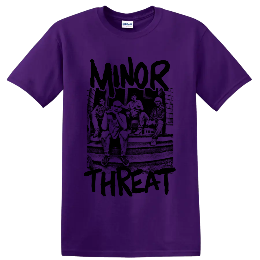 Minor Threat hardcore punk band graphic print on a Purple T Shirt
