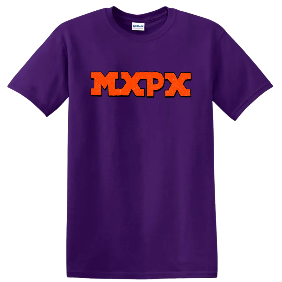 MxPx distressed punk rock band logo graphic on a Purple T Shirt
