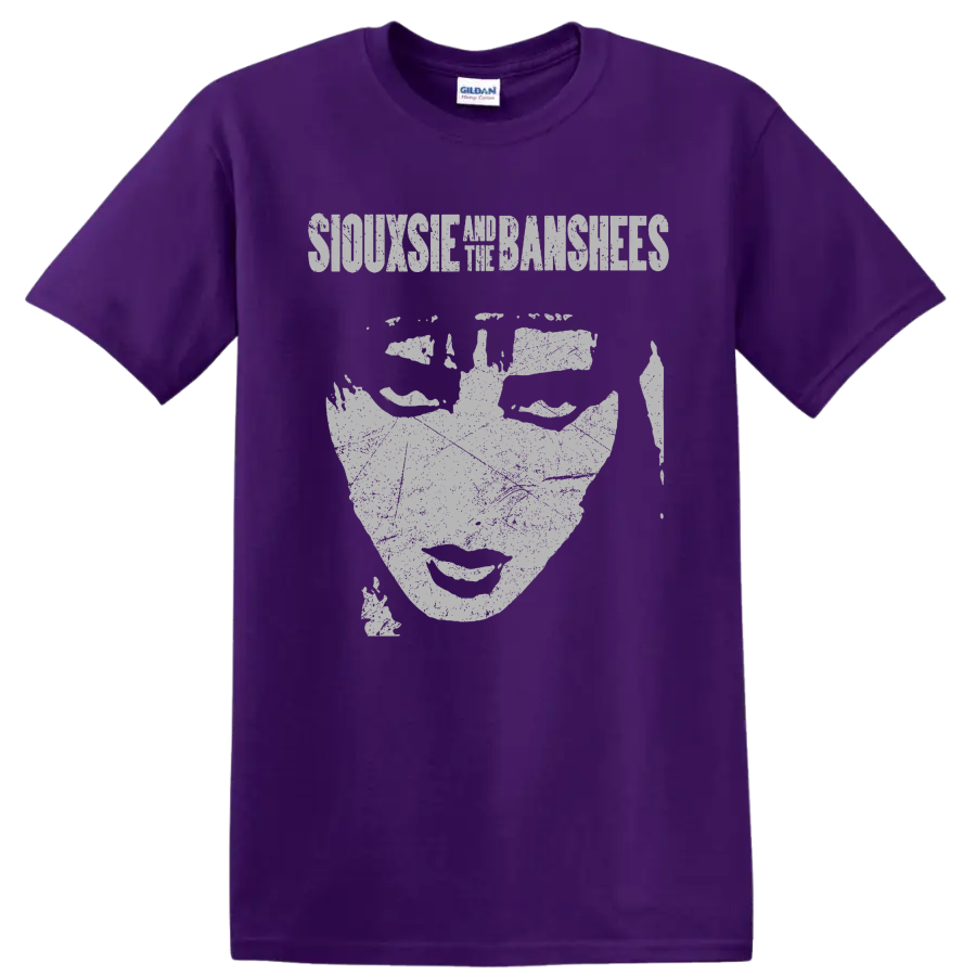 Siouxsie and the Banshees gothic monochrome portrait graphic on a Purple T Shirt