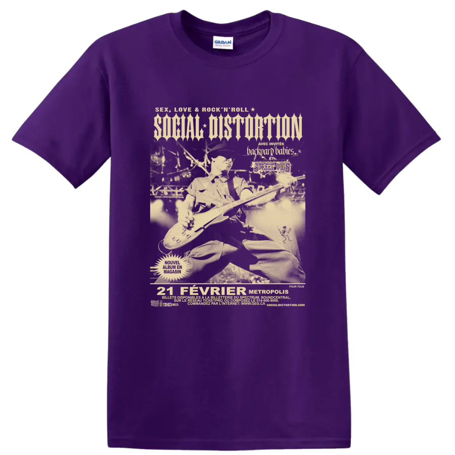 Social Distortion punk rock distressed graphic print on a Purple T Shirt