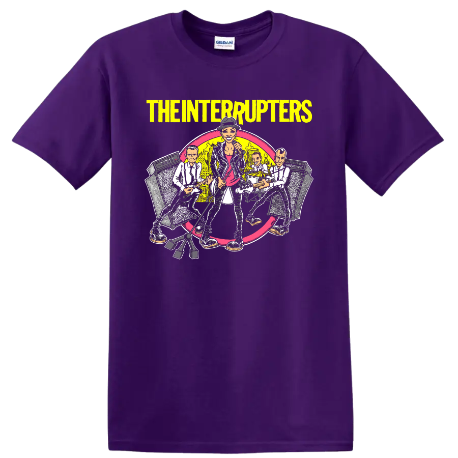 The Interrupters illustrated ska punk band performing with guitars and speakers on a Purple T Shirt