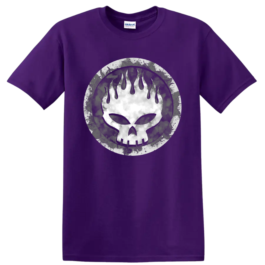 The Offspring distressed skull logo punk rock graphic print on a Purple T Shirt
