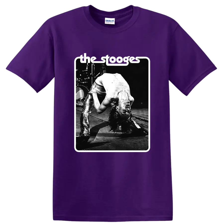The Stooges black-and-white punk rock live performance graphic on a Purple T Shirt