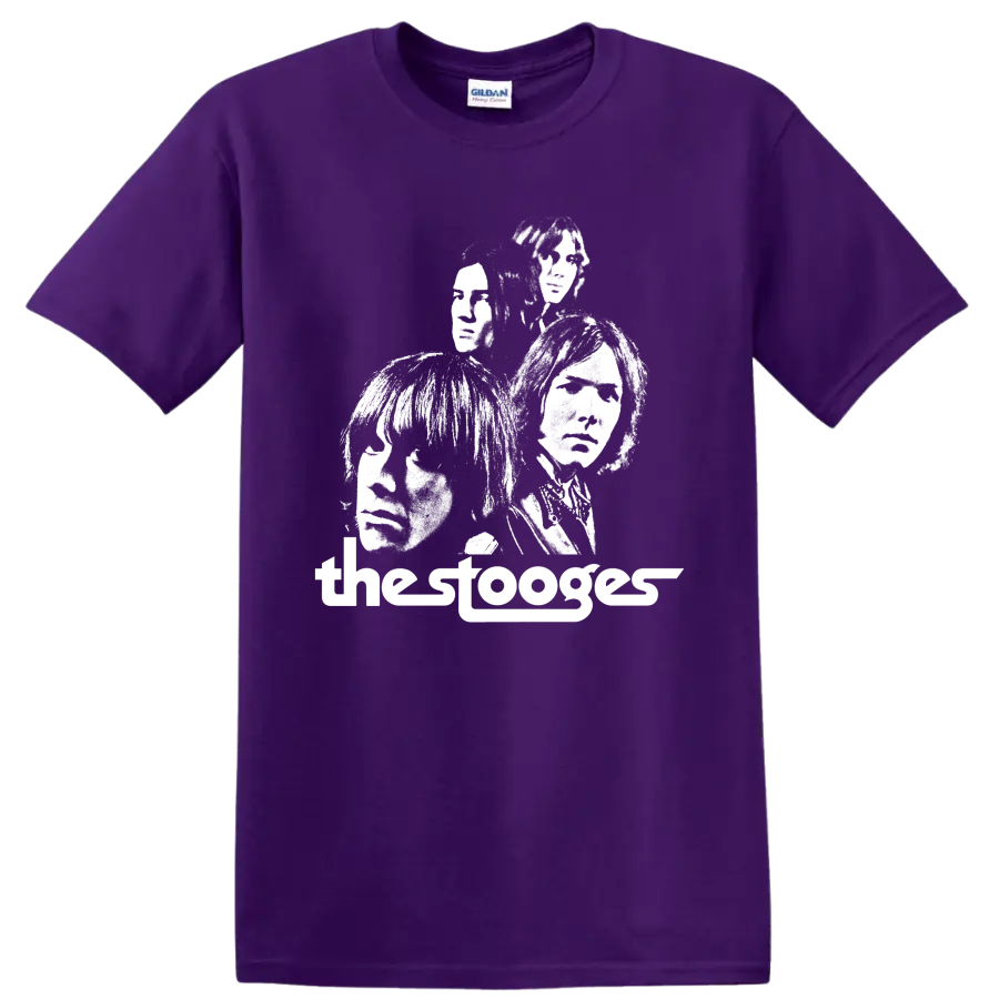 The Stooges high-contrast punk rock band portrait graphic on a Purple T Shirt
