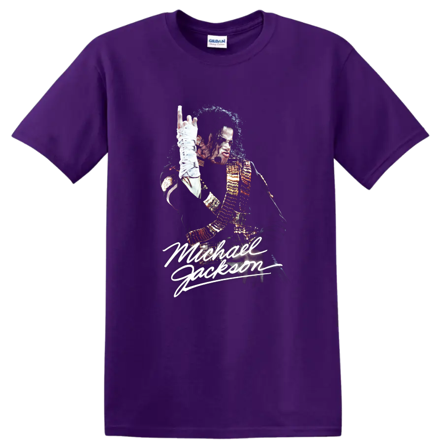 Michael Jackson Dangerous-era performance portrait fan art with signature lettering on a Purple T Shirt