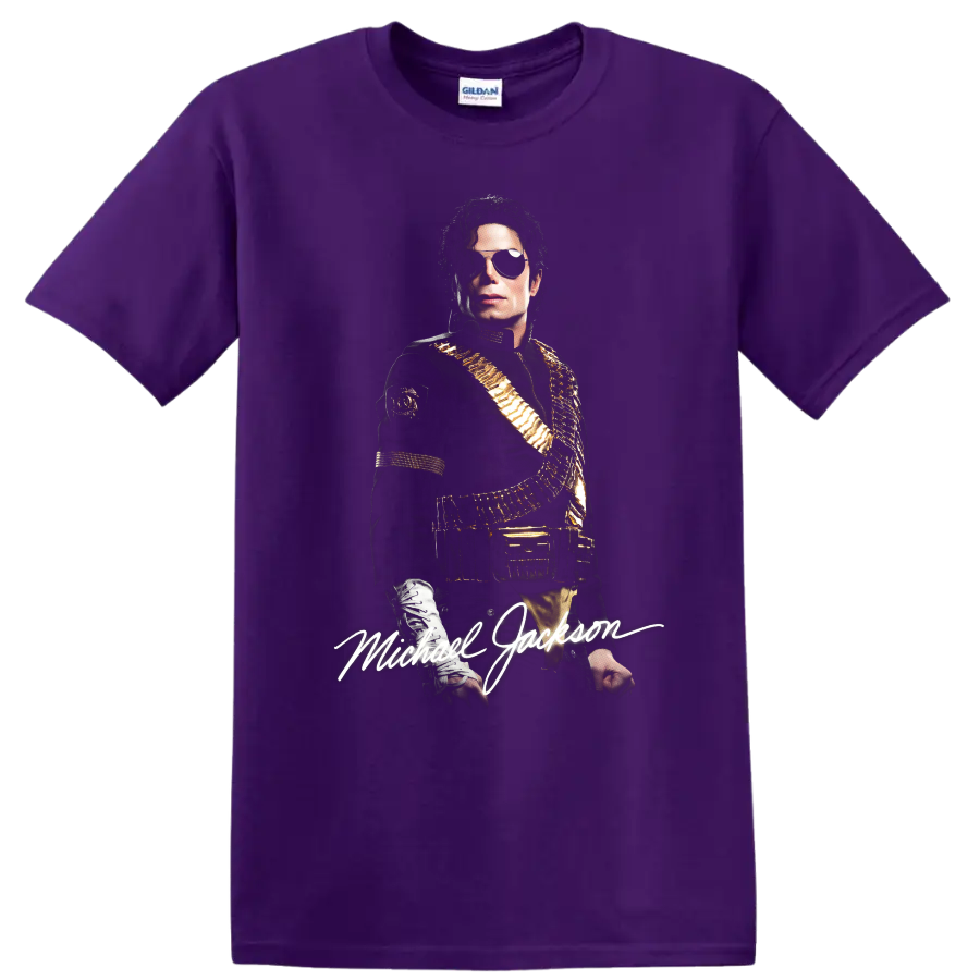 Michael Jackson Dangerous era portrait graphic with signature lettering on a Purple T Shirt