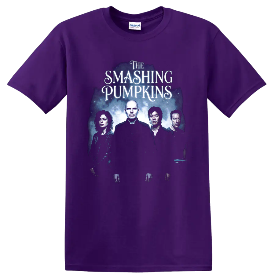 The Smashing Pumpkins blue-violet alternative rock band portrait graphic on a Purple T Shirt