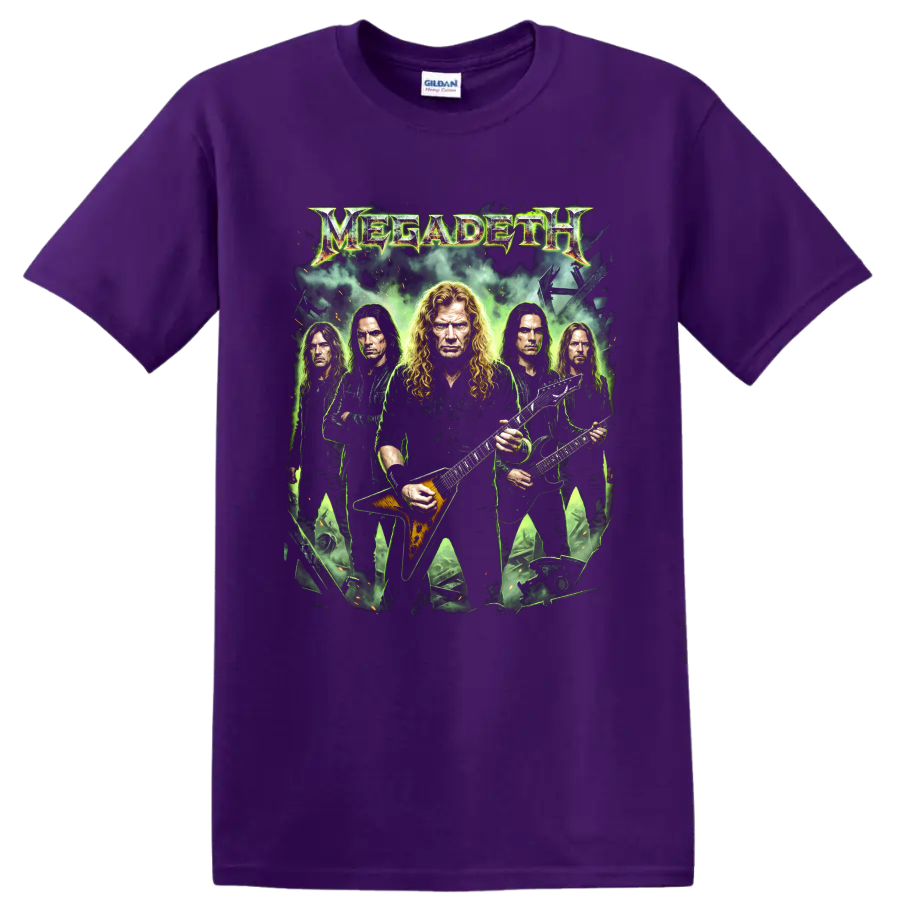 Megadeth Dave Mustaine thrash metal band graphic with logo on a Purple T Shirt