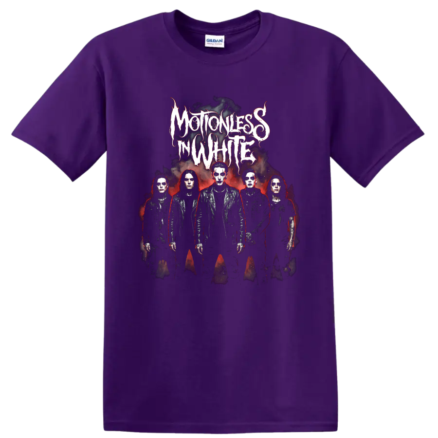 Motionless in White Creatures-era gothic metal band portrait on a Purple T Shirt