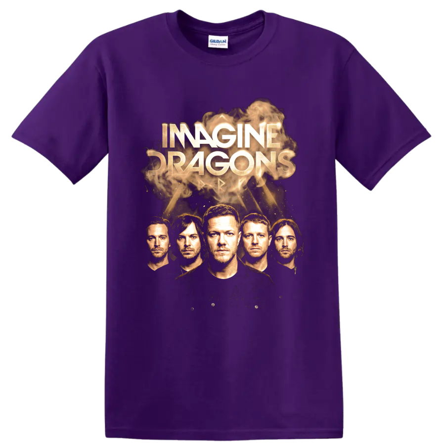 Imagine Dragons Smoke + Mirrors smoky gold portrait album artwork on a Purple T Shirt