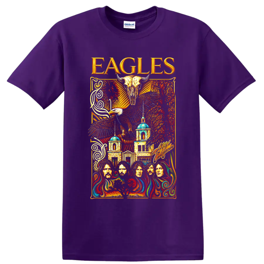 Eagles rock band vintage desert concert artwork with eagle skull on a Purple T Shirt