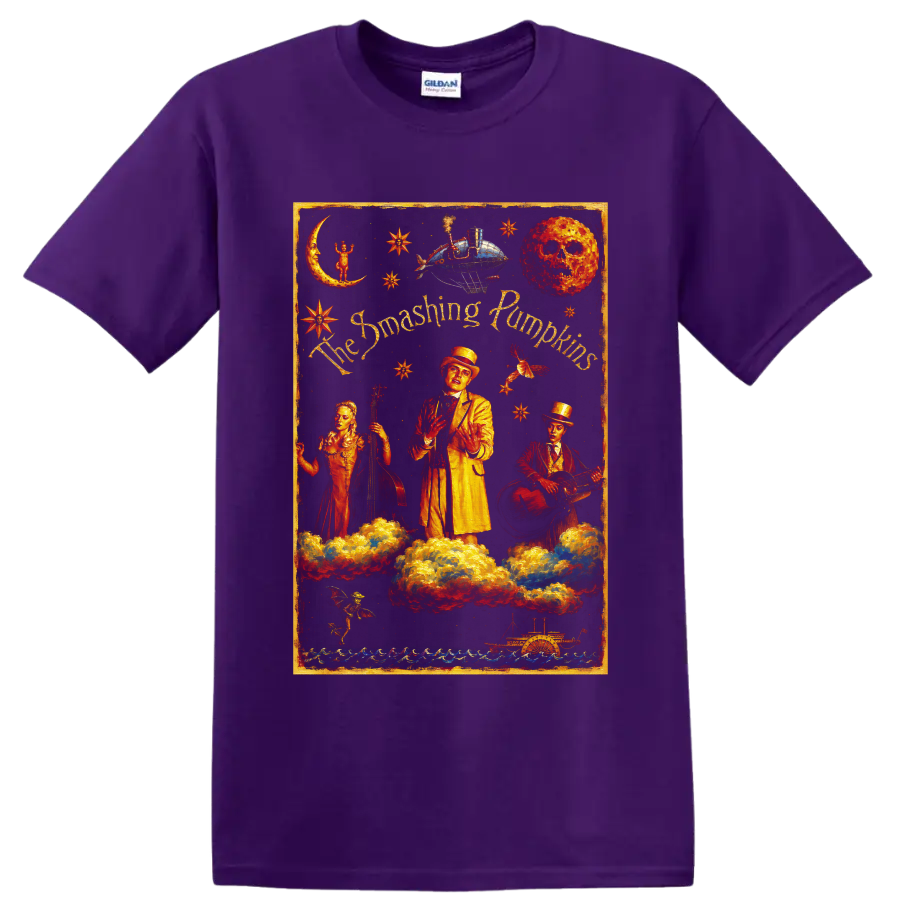 The Smashing Pumpkins surreal celestial vintage rock band artwork on a Purple T Shirt
